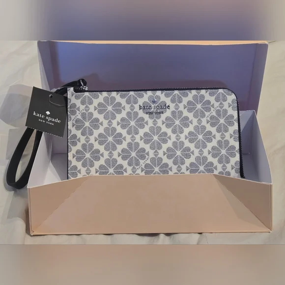 NWT Kate Spade Lucy Spade Flower Medium L-Zip Wristlet in Navy Multi; Brand New! - Picture 14 of 16
